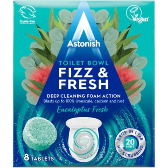 Astonish Foaming Eucalyptus Fresh Fizz & Fresh Bathroom Toilet Bowl Cleaner - Deep Cleaning Limescale, Calcium & Rust Stain Remover - No Spray Bottle Needed, Removes Hard to Reach Stains, 8 Tablets