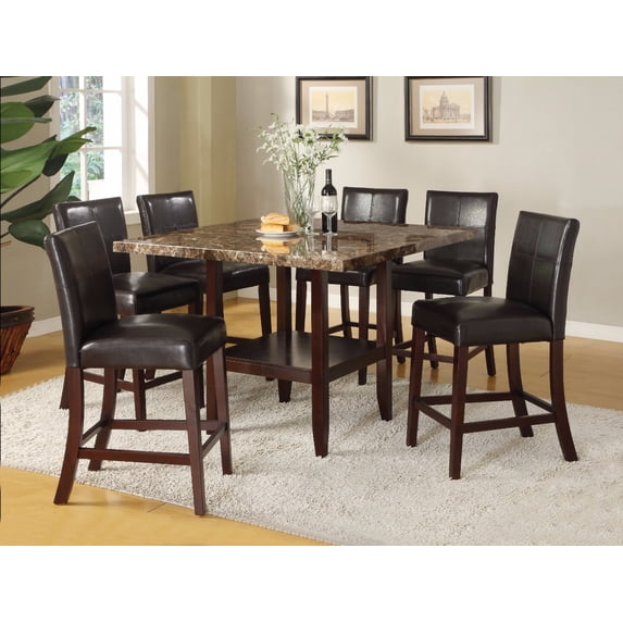 Astonishing Counter Height Table, Faux Marble, Espresso Brown