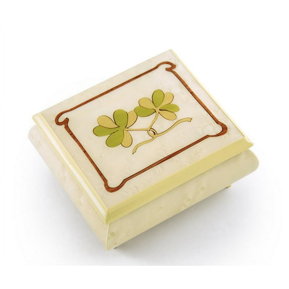 Astonishing Hand Inlay Of An Irish Celtic Shamrock Sorrento Musical Box, Music Selection - Rock A Bye Baby