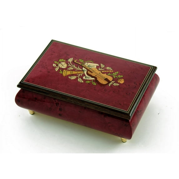Astonishing Handcrafted Red Wine Musical Instrument Theme Wood Inlay Music Box - Tales From the Vienna Woods *Listen 1st