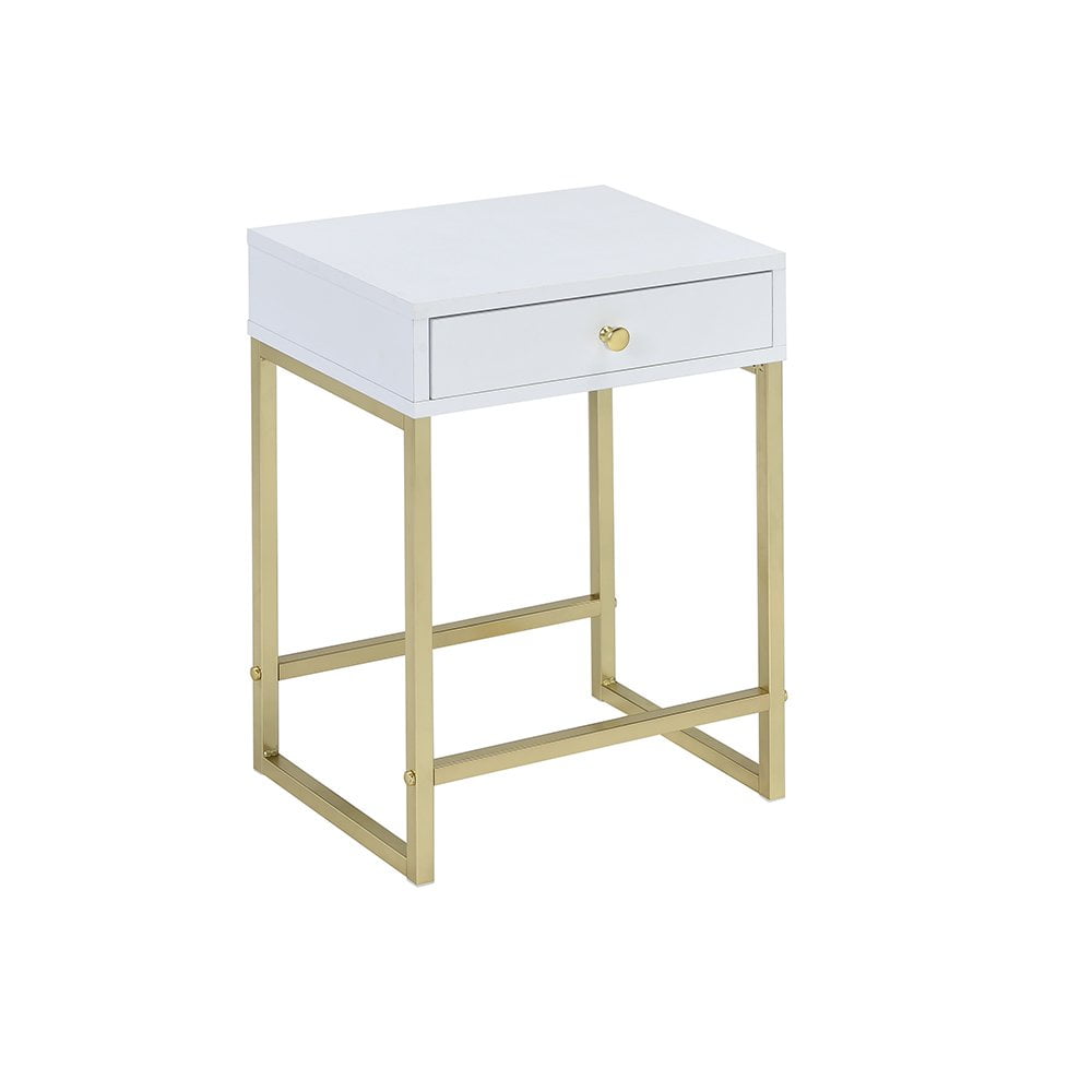 Chic Koren White and Brass Rectangular Side Table with Storage