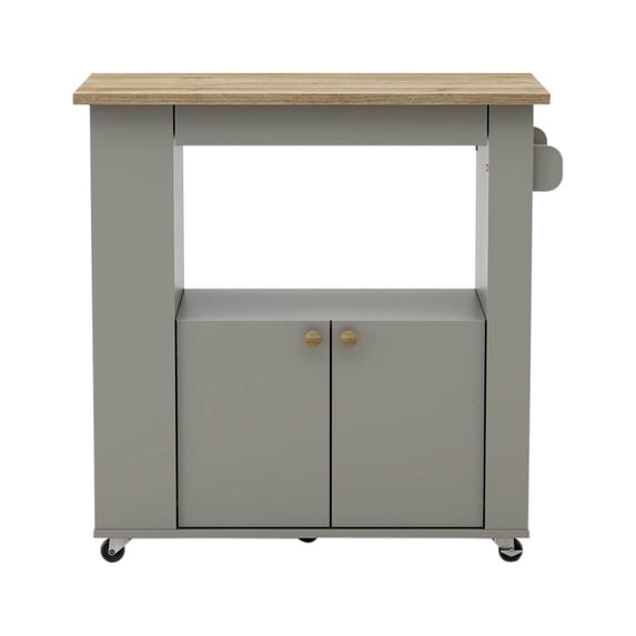 Astor 35" Kitchen Wood Storage Serving Cart - Brown Oak, Grey