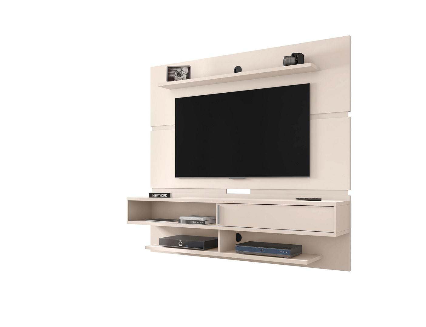 Astor Off White Modern Floating Entertainment Center with Sliding Shelf
