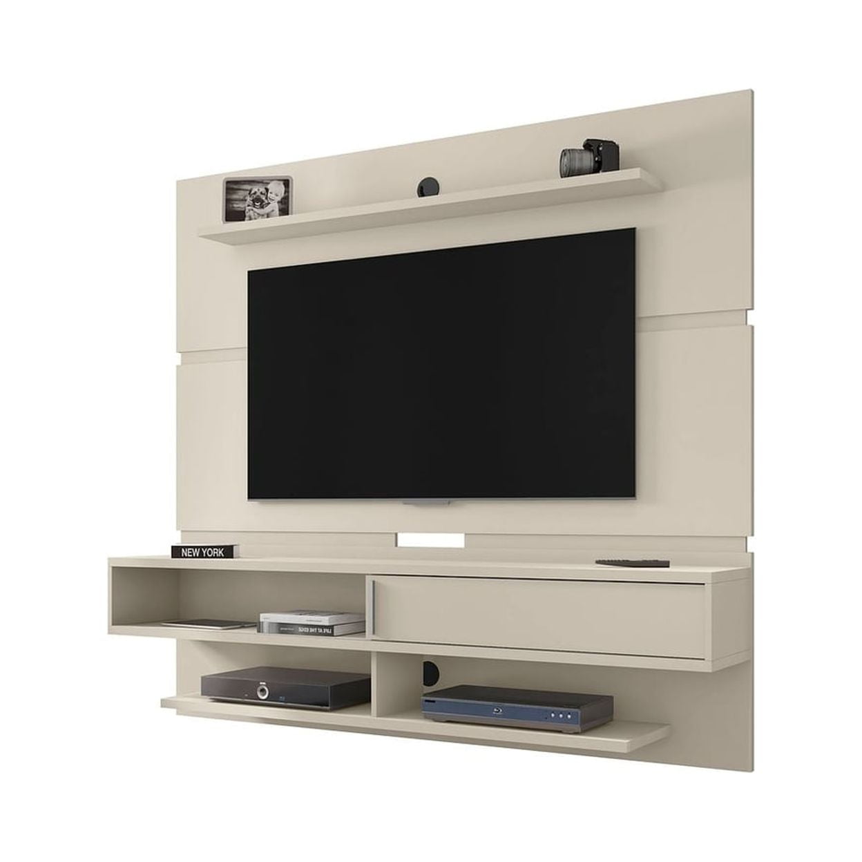 Astor Off White Modern Floating Entertainment Center with Sliding Shelf