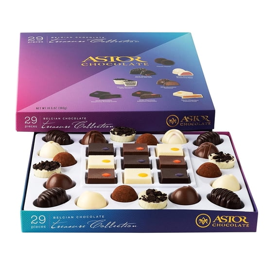 Astor Chocolate Gourmet Truffles Box, 29 piece Assorted Belgian Chocolates Gift Set for Women Him & Her Families, Kosher Candy, Easter, Birthday Party, Prime Holiday Delivery Basket