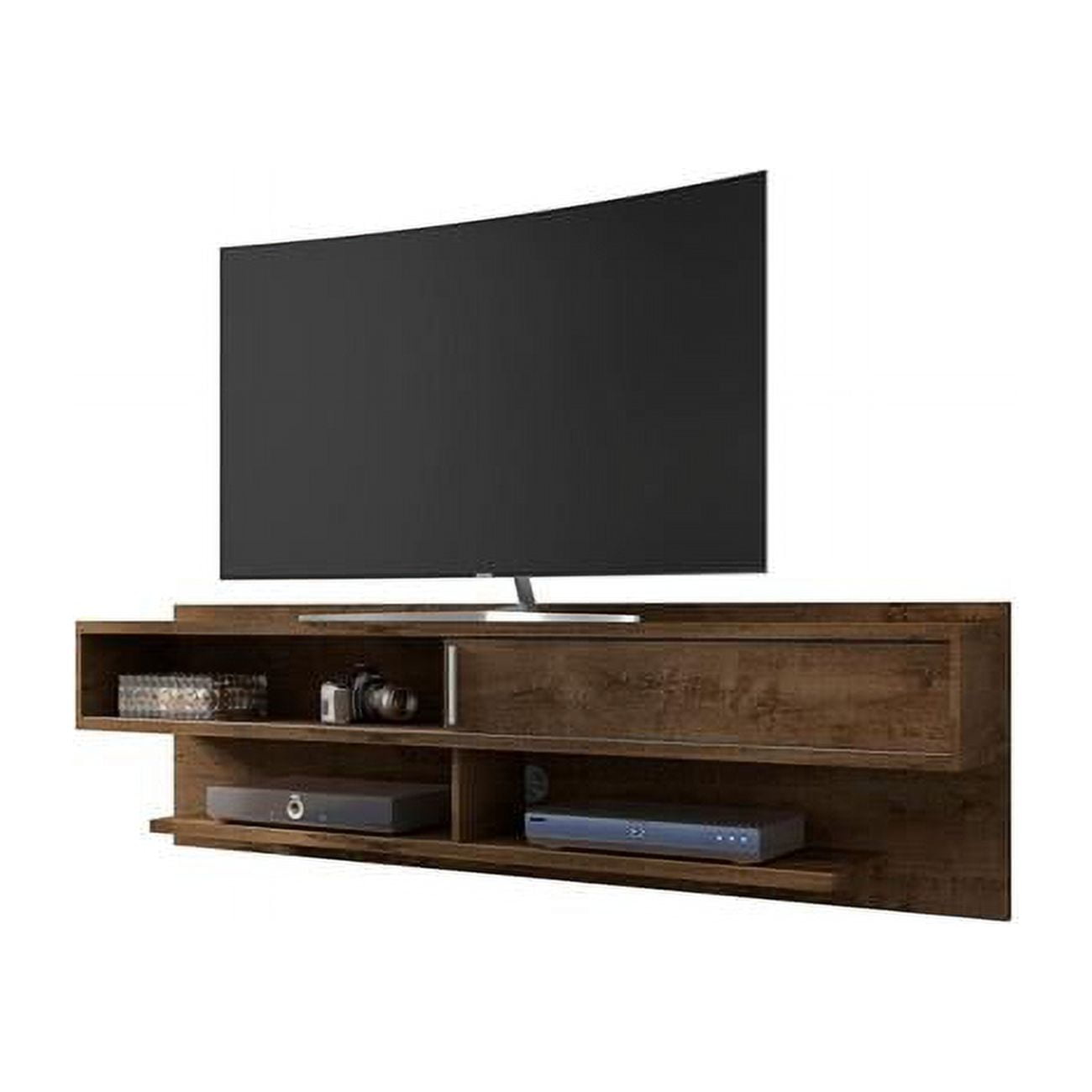 Rustic Brown 70" Floating Wood TV Stand with Sliding Door