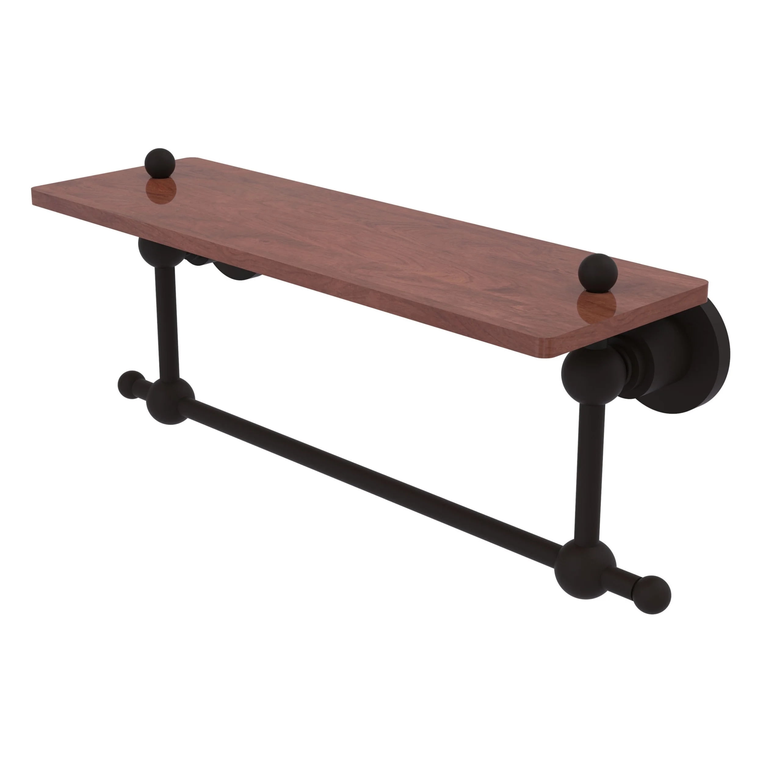 Astor Place 16'' Solid IPE Ironwood Shelf with Towel Bar in Oil Rubbed