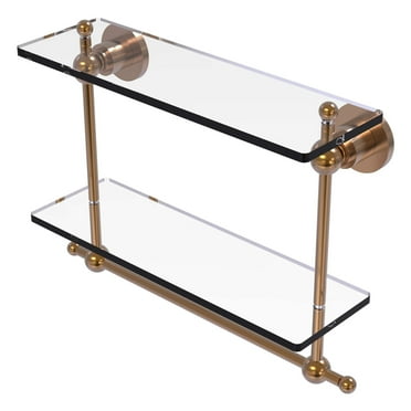 Astor Place Collection 16-in Two Tiered Glass Shelf with Integrated Towel Bar in Brushed Bronze