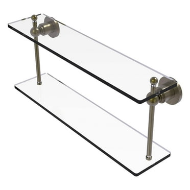 Astor Place Collection 22-in Two Tiered Glass Shelf in Antique Brass