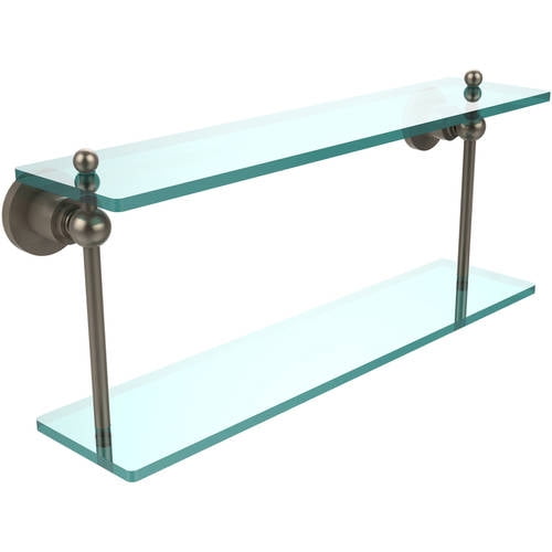 Astor Place Collection 22-in Two Tiered Glass Shelf in Antique Pewter