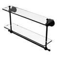 thumbnail image 1 of Astor Place Collection 22-in Two Tiered Glass Shelf with Integrated Towel Bar in Matte Black, 1 of 2