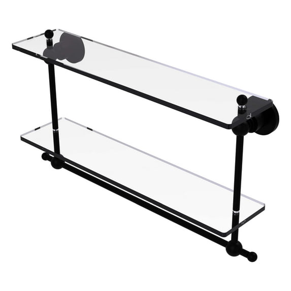 Astor Place Collection 22-in Two Tiered Glass Shelf with Integrated Towel Bar in Matte Black