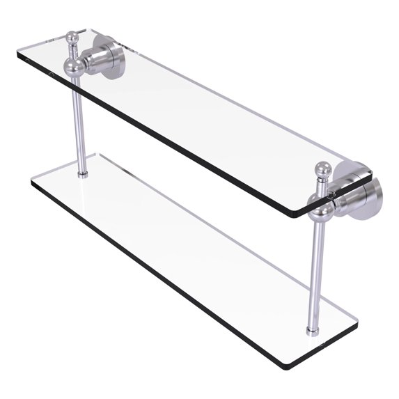 Astor Place Two Tiered Glass Shelf - Satin Chrome / 22 Inch