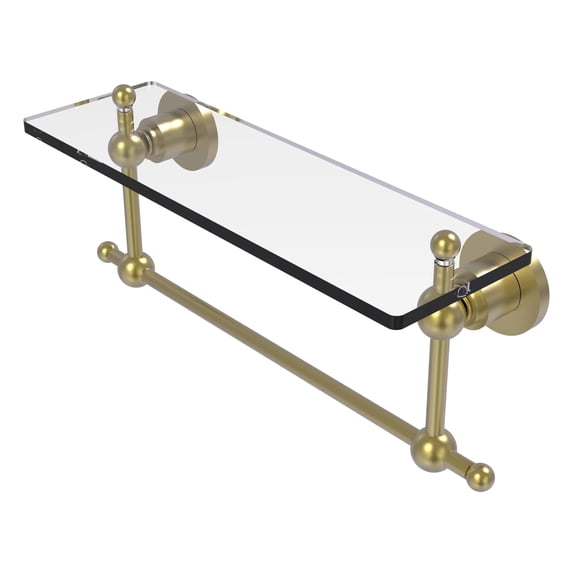 Astor Place Vanity Glass Shelf with Integrated Towel Bar - Satin Brass / 16 Inch