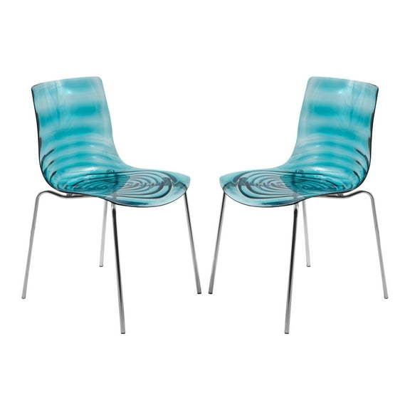 LeisureMod Astor Modern Rain Drop Design Dining Chair in Blue Set of 2