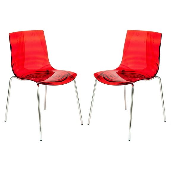 LeisureMod Dining Chair in Polycarbonate with Chrome Legs and Ripple Design Lightweight Easy Assembly for Modern Home, Kitchen, Cafes Astor Collection Set of 2