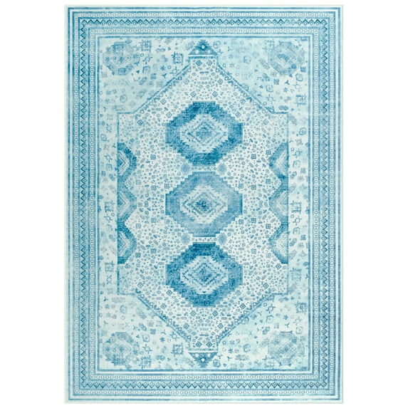 Astorug 4x6 Area Rugs for Living Room, Washable Area Rug, Rugs for Bedroom, Kitchen Rugs, Vintage Boho Carpet, Soft Non-Slip, Low Pile Area Rug for Office Dining Room, Blue
