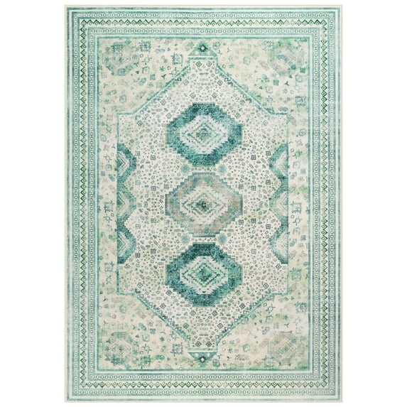 Astorug 4x6 Area Rugs for Living Room, Washable Area Rug, Rugs for Bedroom, Kitchen Rugs, Vintage Boho Carpet, Soft Non-Slip, Low Pile Area Rug for Office Dining Room, Green
