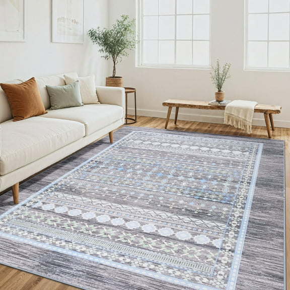 Astorug 4x6 ft Modern Bohemian Area Rug - Gray Geometric Pattern Non-Slip Rug, Ultra-Soft Stain Resistant Easy Clean, Perfect for Living Room, Bedroom, Entryway Decor