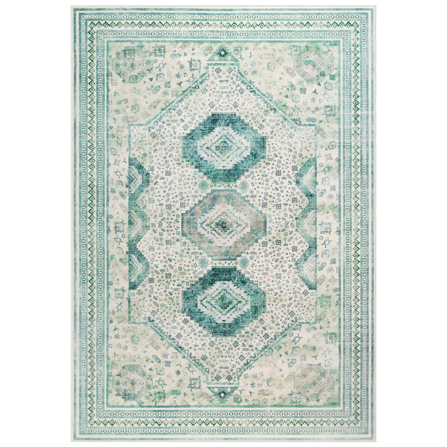 Astorug 5x8 Area Rugs for Living Room, Washable Area Rug, Rugs for Bedroom, Kitchen Rugs, Vintage Boho Carpet, Soft Non-Slip, Low Pile Large Area Rug for Office Dining Room, Green