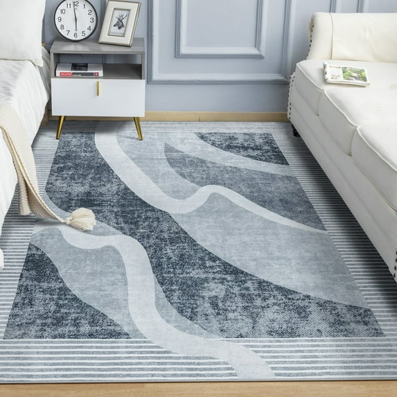 Astorug 5x8 Machine Washable Low Pile Soft Area Rug, Non-Slip Abstract Rug for Living Room, Bedroom, Gray