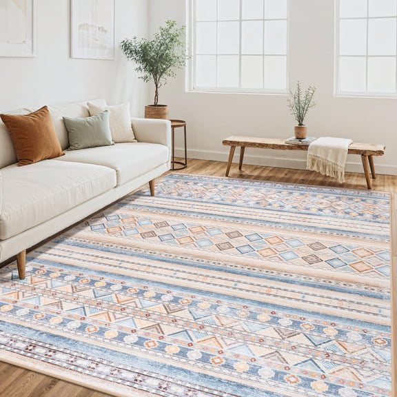 Astorug 5x8 ft Modern Bohemian Area Rug - Orange Geometric Pattern Non-Slip Rug, Ultra-Soft Stain Resistant Easy Clean, Perfect for Living Room, Bedroom, Entryway Decor