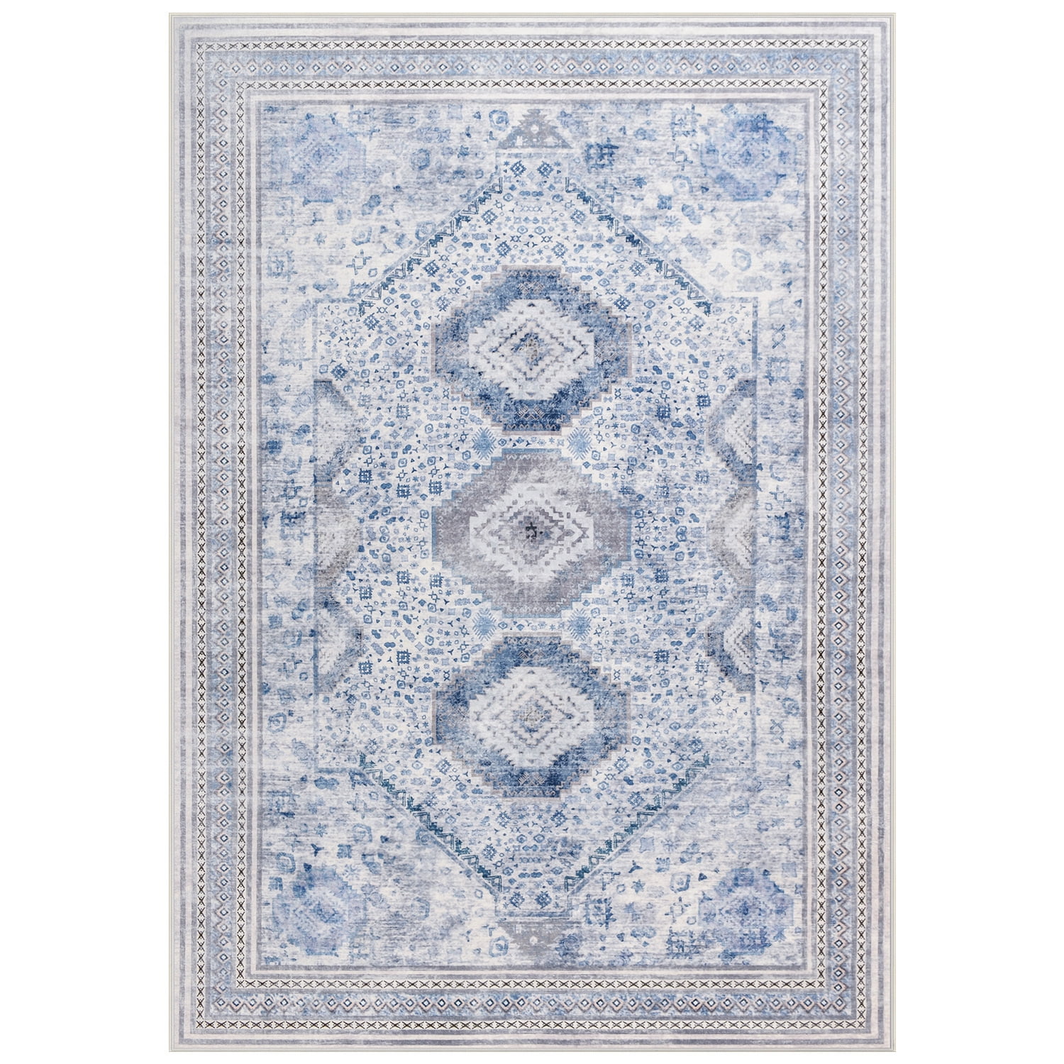 Astorug 6x9 Area Rugs for Living Room, Washable Area Rug, Rugs for Bedroom, Kitchen Rugs, Vintage Boho Carpet, Soft Non-Slip, Low Pile Large Area Rug for Office Dining Room, Light Blue
