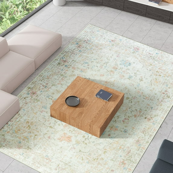 Astorug 9x12 Washable Non-Slip Boho Vintage Rug for Open Floor Plans/Hallway, Beige