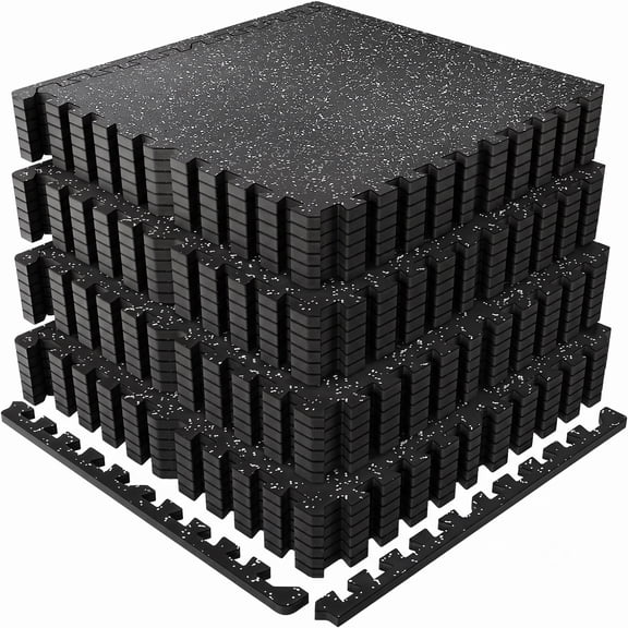0.6 Inch Thick Gym Floor Mats, 24 Tiles, 24x24 Inch Interlocking Puzzle Mats, Black White