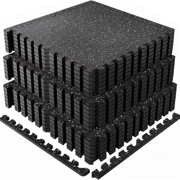 0.78 in Thick Interlocking Gym Floor Mats, 18 Tiles, 24 x 24 in, Black White