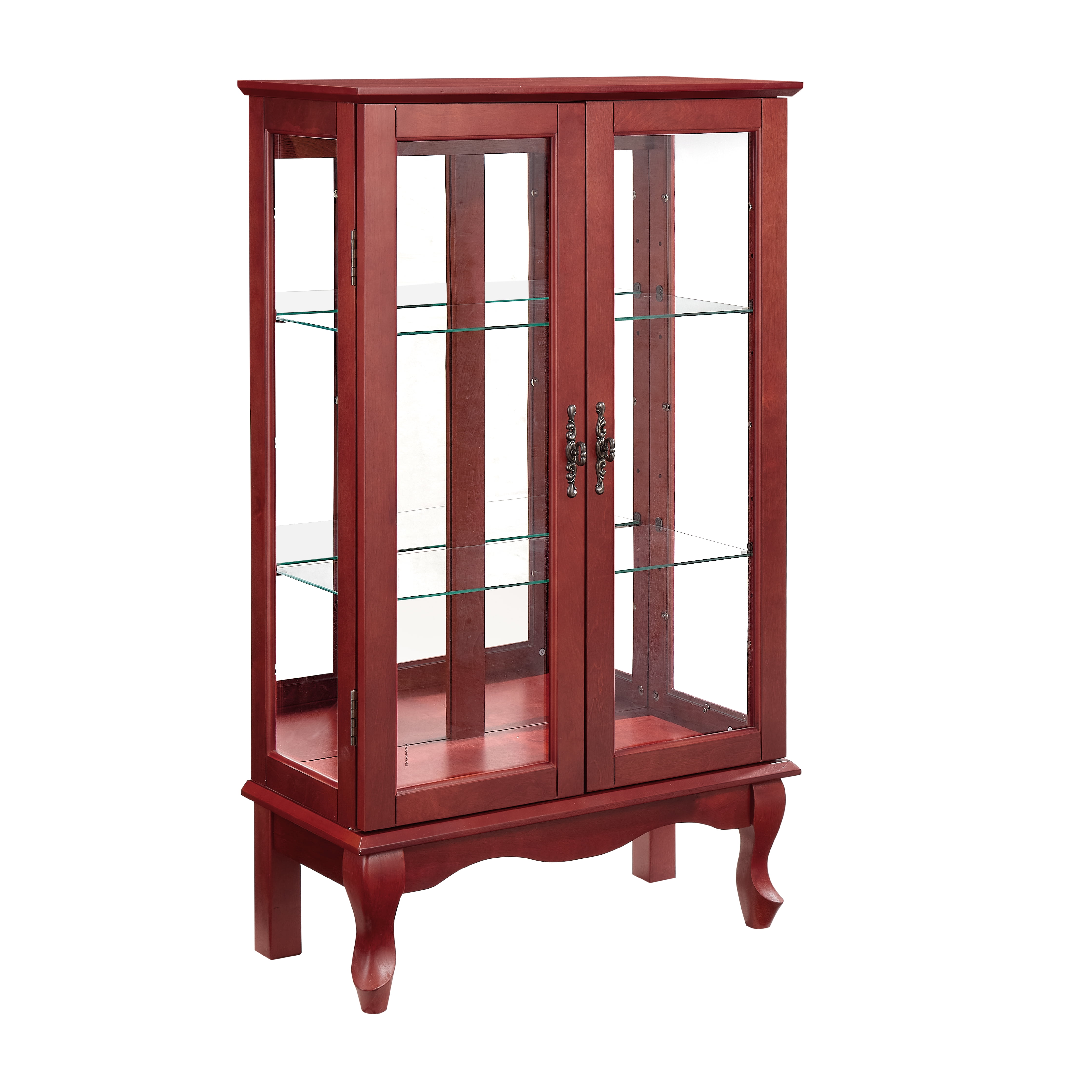 2-Door Curio Cabinet with Tempered Glass Doors, Mirrored Back Panel, Adjustable Shelves, Lighted Display Cabinet, Cherry