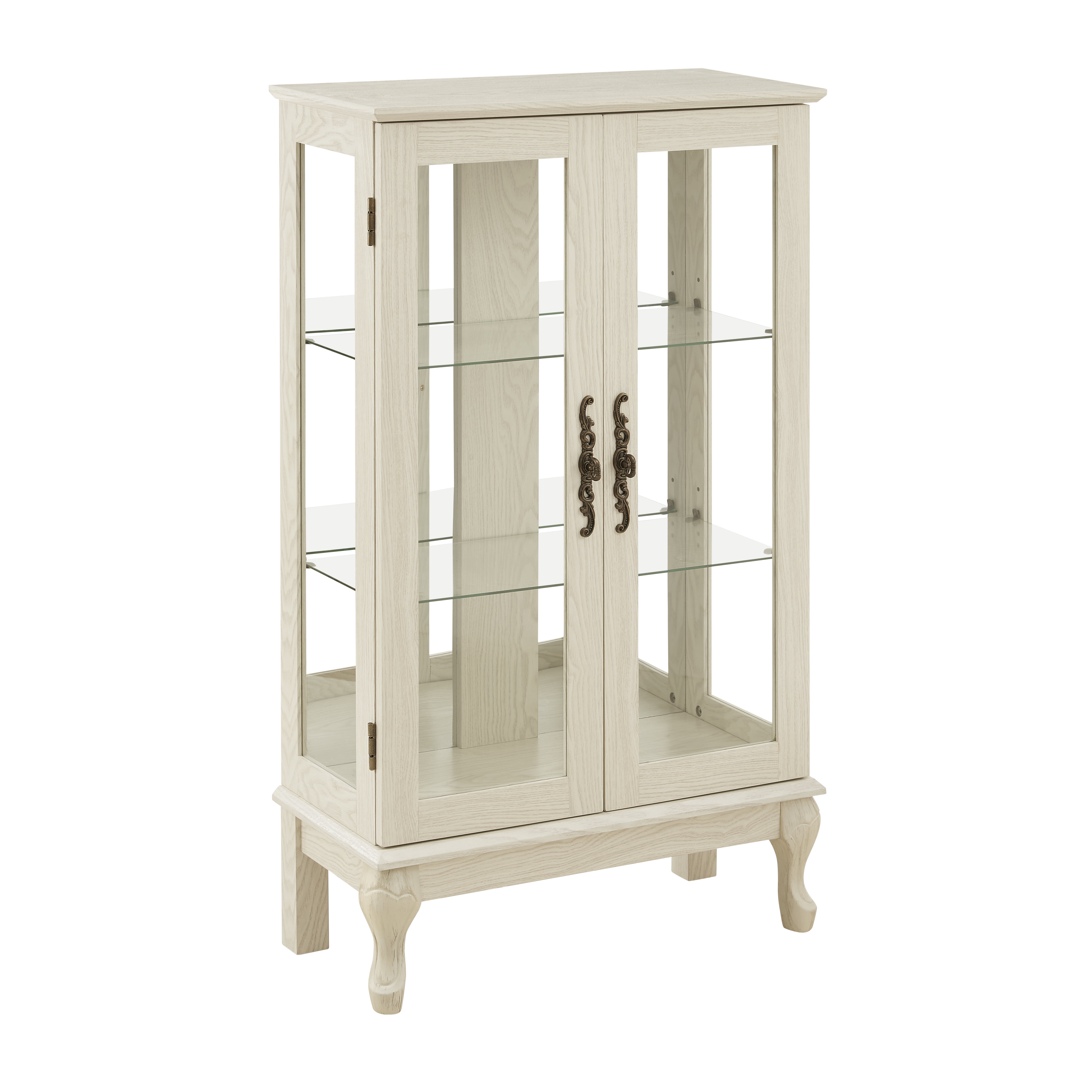 2-Door Curio Cabinet with Tempered Glass Doors, Mirrored Back Panel, Adjustable Shelves, Lighted Display Cabinet, White
