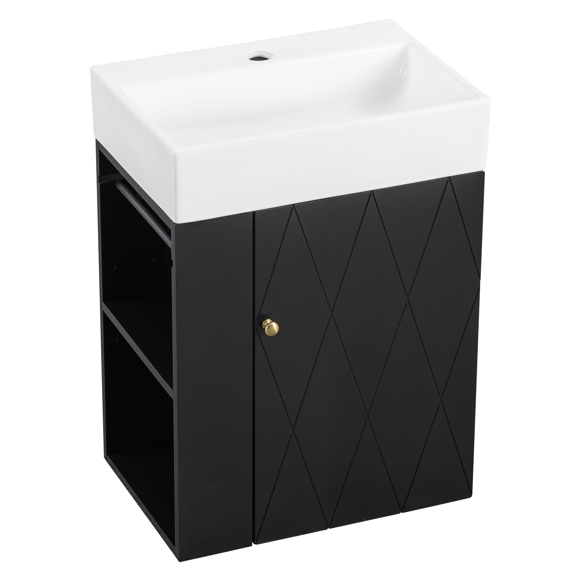 20 Inch Bathroom Vanity with Ceramic Sink, Black, MDF, Wall-Mounted