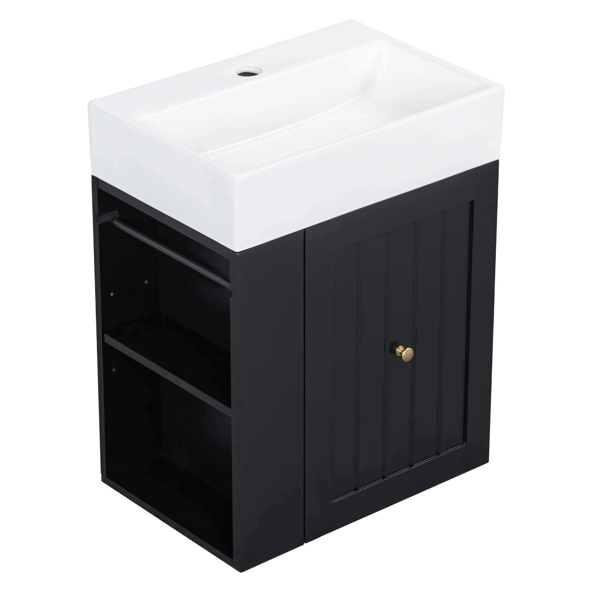 20-Inch Bathroom Vanity with Ceramic Sink, MDF Cabinet, Drawer, Side Shelf, Black