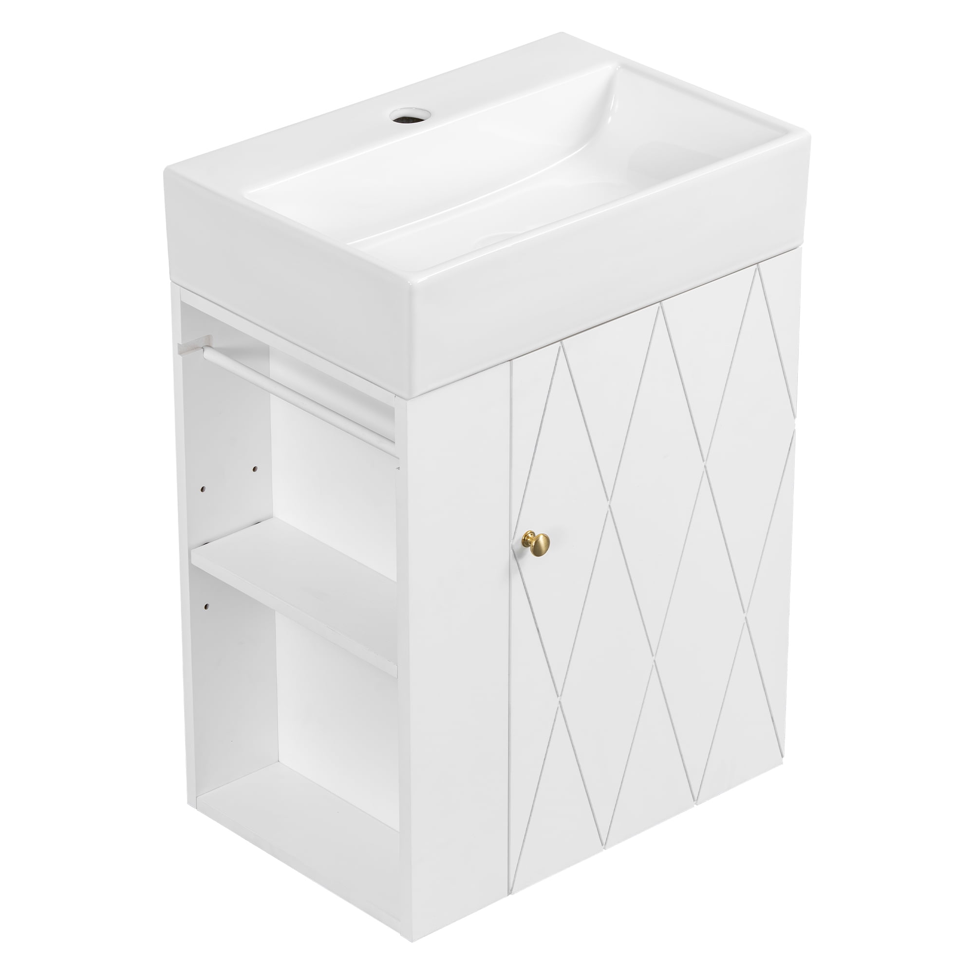 20 Inch Bathroom Vanity with Ceramic Sink, White, MDF, Wall-Mounted