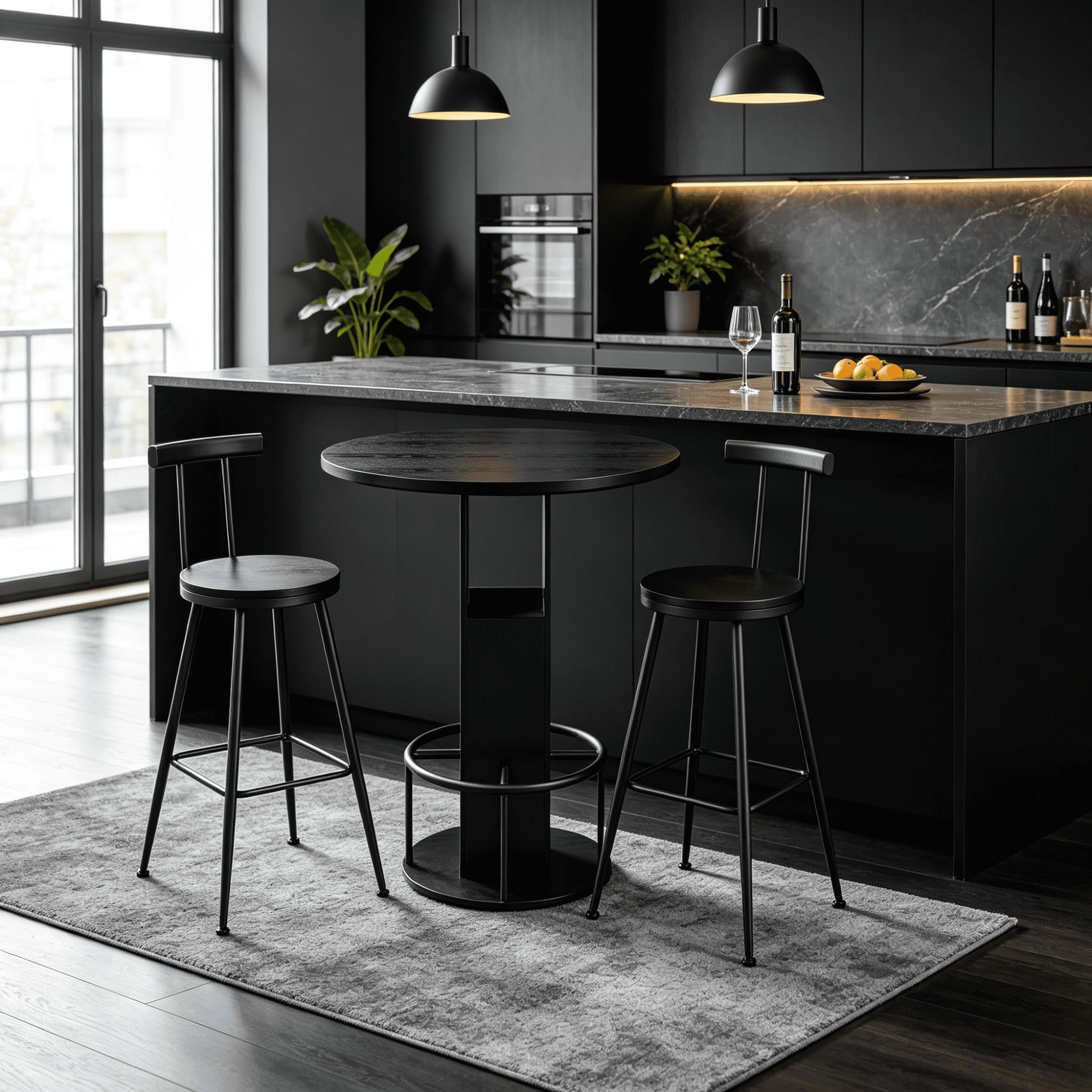3-Piece Bar Table and Stool Set, 31.5-inch Round Table with Two Stools, Black