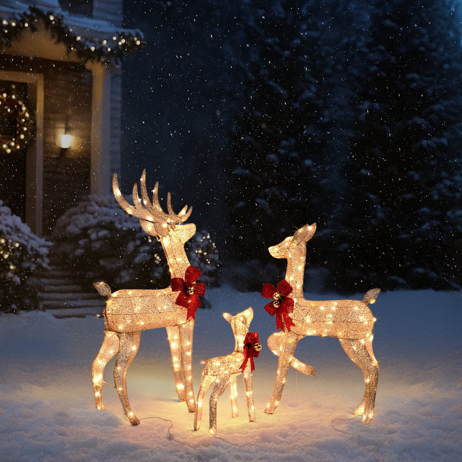Astoutdoor 3-Piece Family Elk Decoration, Champagne Iron Frame, 22.44 in Length, 18.11 in Width, 14.57 in Height