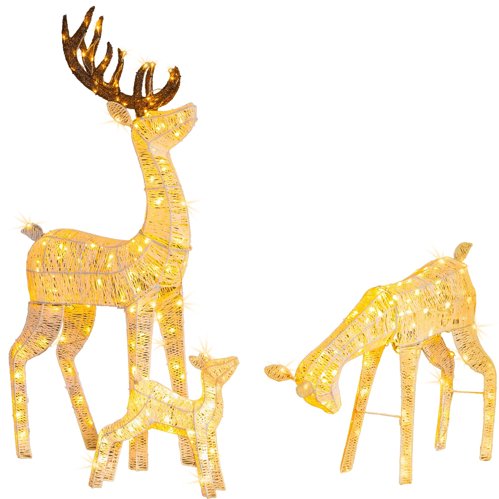 Astoutdoor 3-Piece Lighted Christmas Reindeer Family Set, Pre-Lit 280 LED Warm White Lights, White, Indoor Outdoor Holiday Decoration