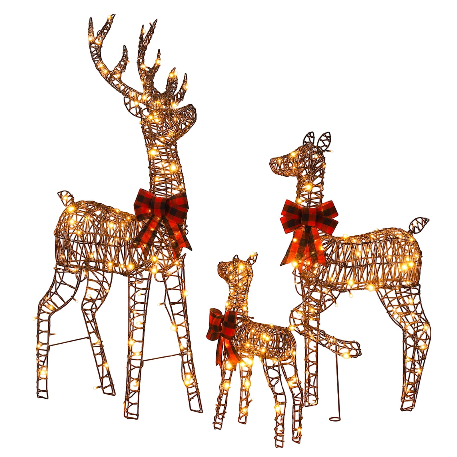 Astoutdoor 3-Piece Lighted Christmas Reindeer Family Set, Weather-Resistant Rattan, 290 Warm White LED Lights, 5 ft, White