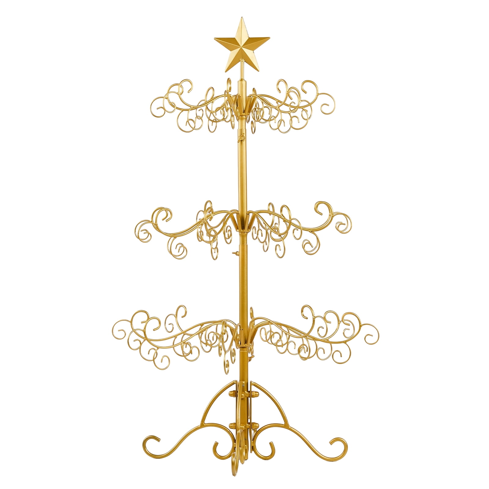 Astoutdoor 3 ft Wrought Iron Christmas Tree, Gold Metal Ornament Display Stand for Holiday Party Home Decor, Indoor and Outdoor Hanger