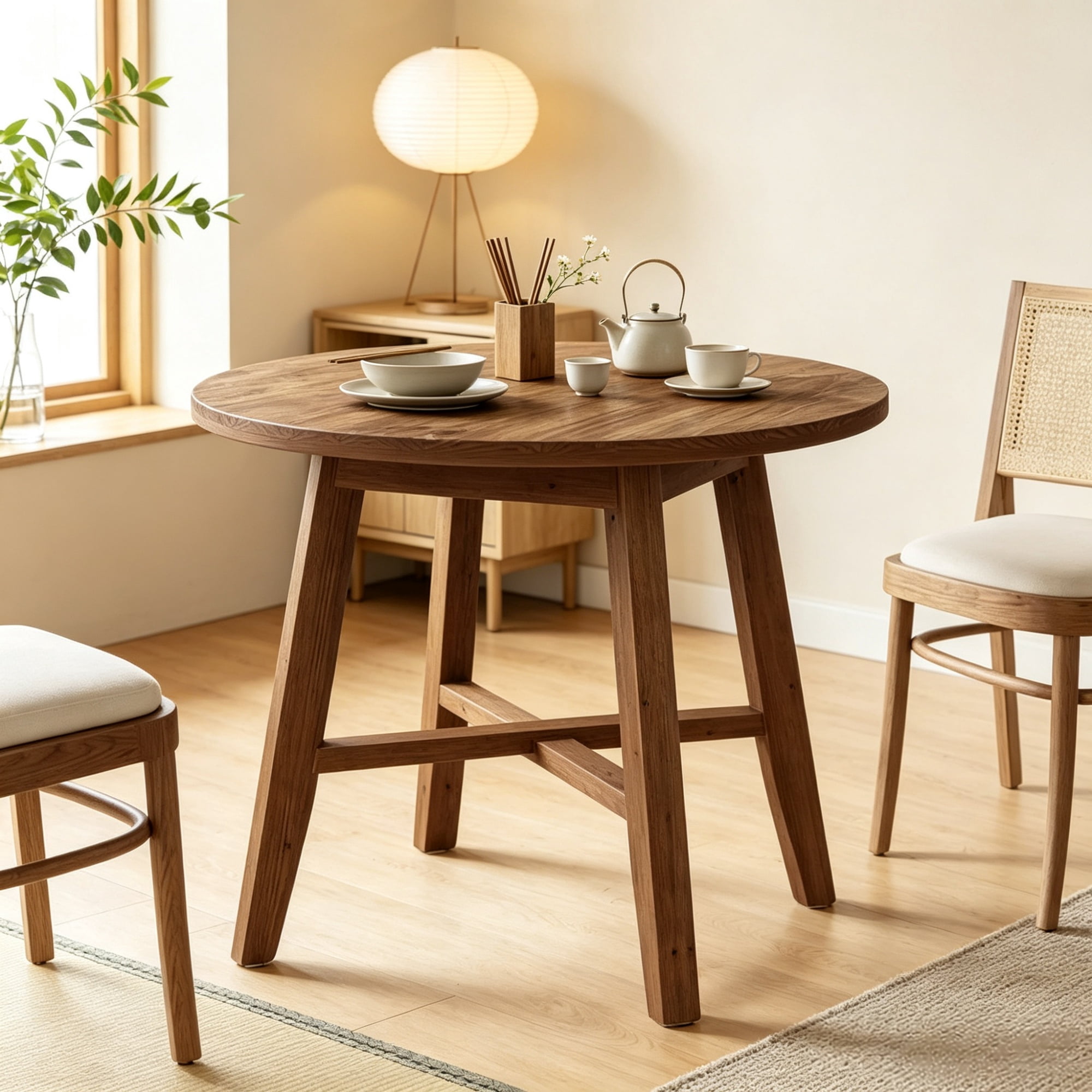 Astoutdoor 31.5 in Round Wood Dining Table for 2 to 4 People