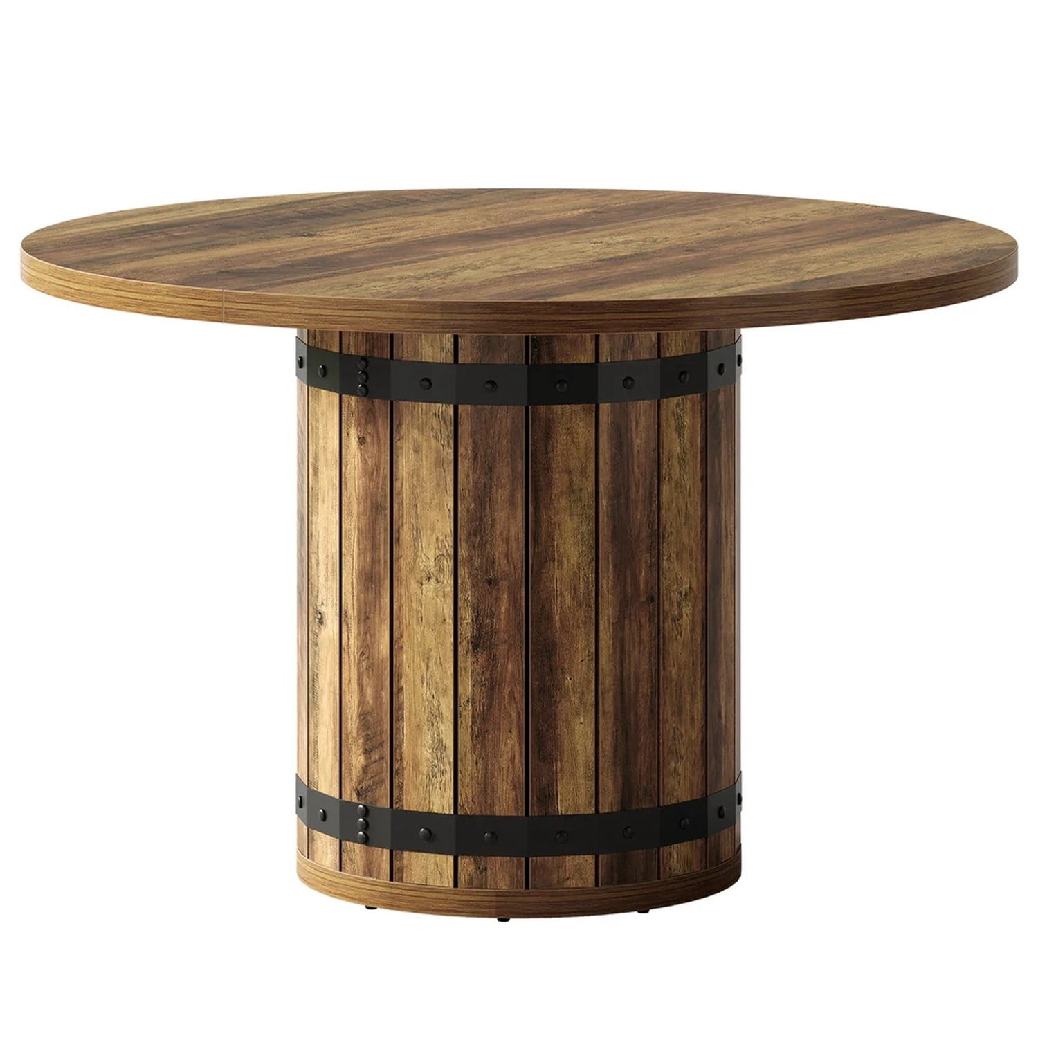 39.37 in Round Farmhouse Dining Table, Rustic Brown MDF, Seats 4