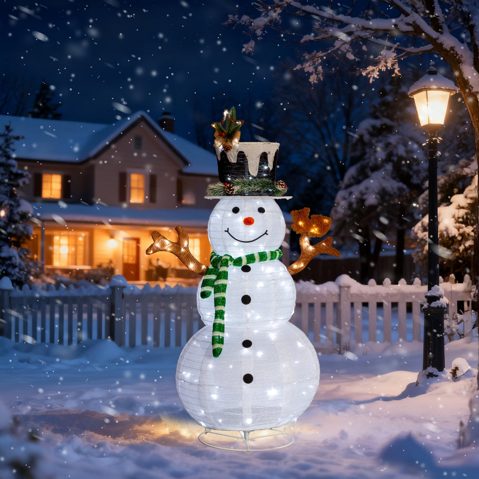 Astoutdoor 4 ft Lighted Snowman and Squirrel Christmas Yard Decoration, Pre-Lit with 120 White LEDs, Pull-Up Design, Indoor Outdoor Holiday Display