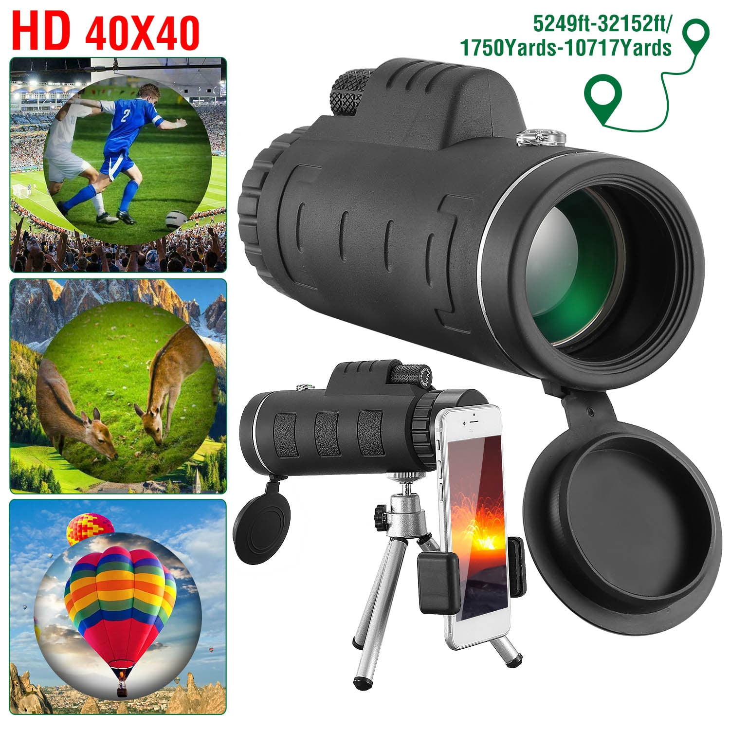 Astoutdoor 40x40 Monocular Telescope with Phone Adapter and Tripod, 40mm Objective Lens, Multi-Coated, Black