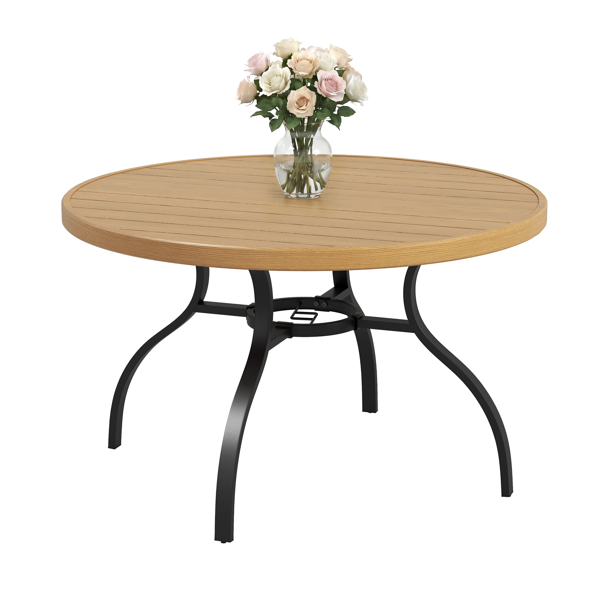 47 Inch Round Dining Table, Natural Steel Frame