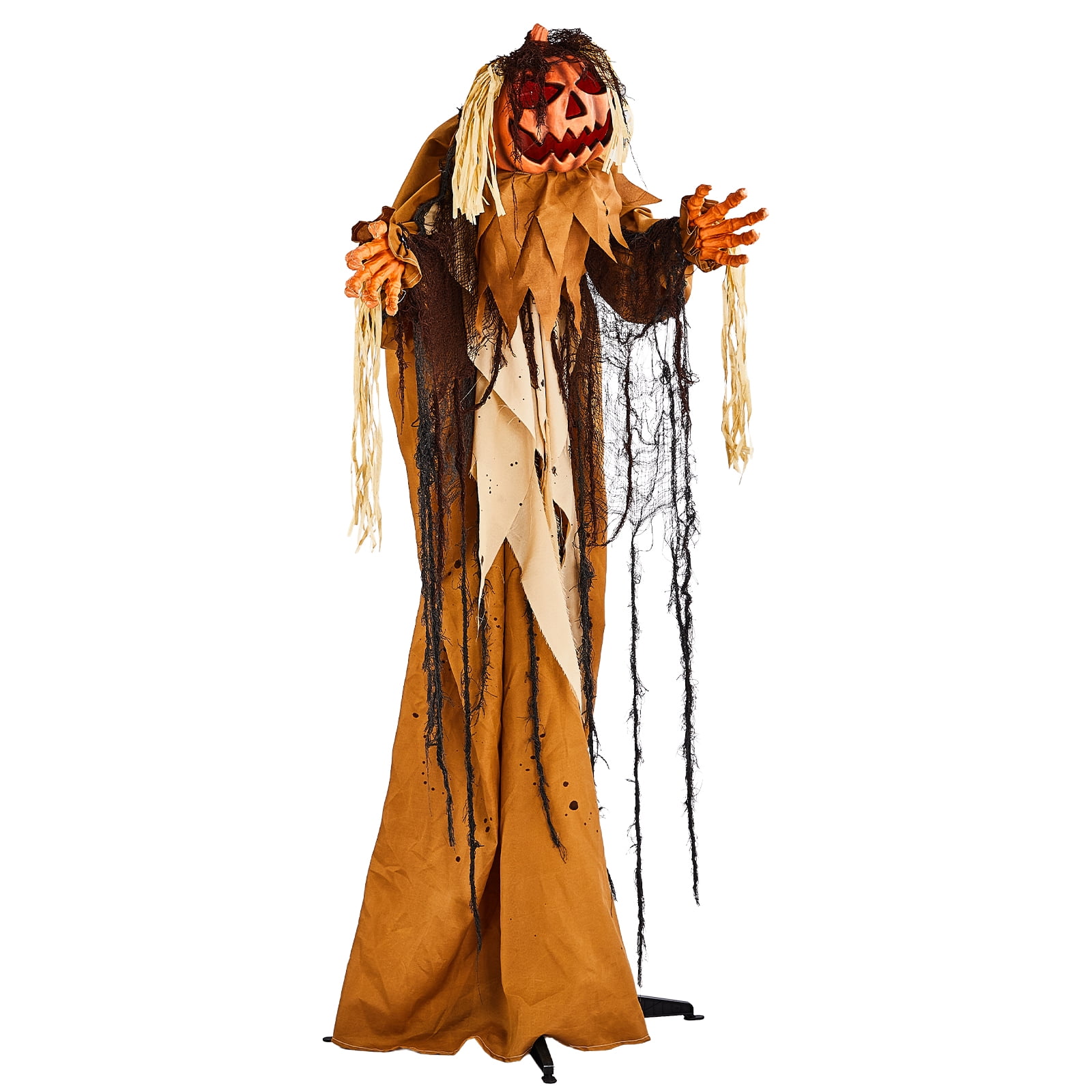 Astoutdoor 5.5 ft Halloween Pumpkin Man Animatronic Decoration with Red Glowing Head, Sound-Activated Head-Turning Motion and Male Voice, Battery Operated, Red