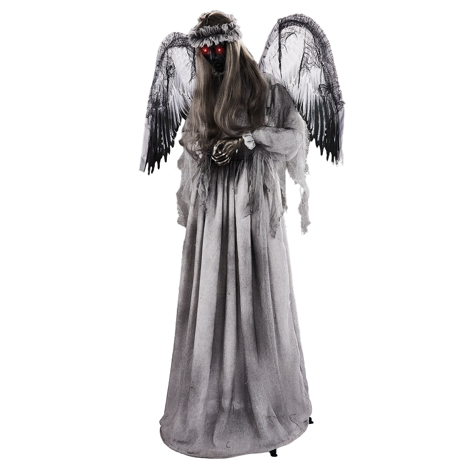 Astoutdoor 5.7 ft Halloween Weeping Angel Animatronic Decoration with Red Light-Up Eyes, Sound-Activated Motion, and Screaming Sound Effects, Battery Operated