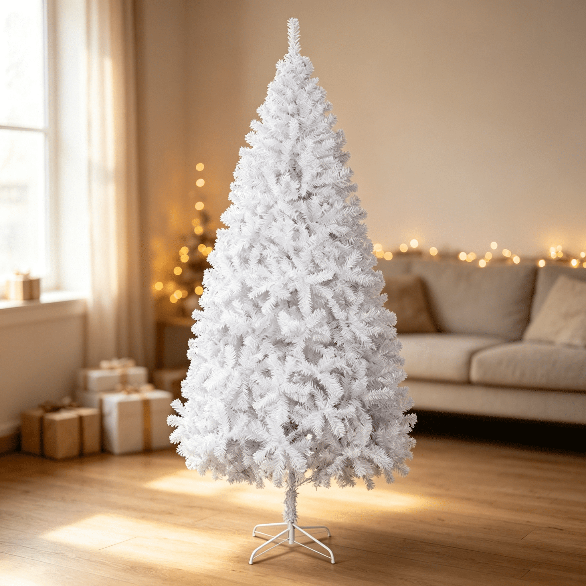 Astoutdoor 5 ft Artificial Christmas Tree, Unlit Hinged Pine Tree with 480 Branch Tips and Metal Stand, White