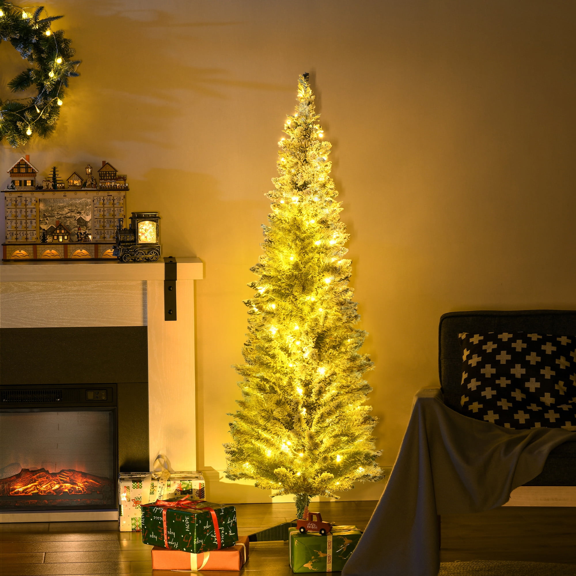 Astoutdoor 5 ft Pencil Christmas Tree with Warm White LED Lights, 294 Tips, Indoor Use