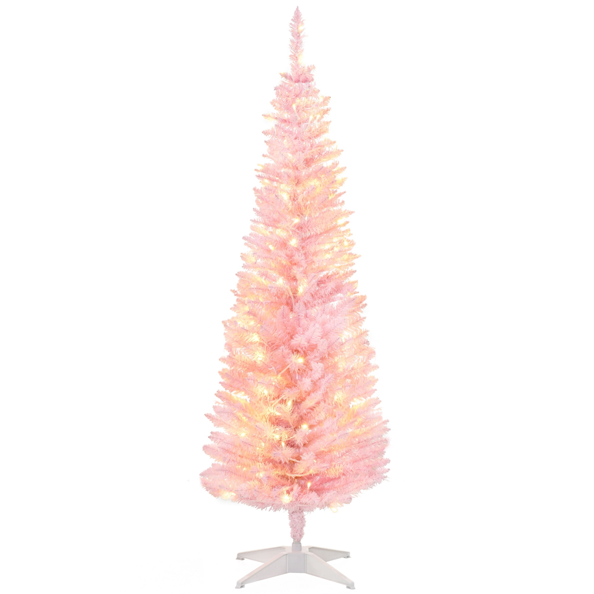5 ft Pre-Lit Slim Artificial Christmas Tree with 110 Warm White LED Lights, Pink